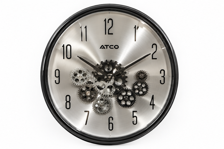 Silver & Black Metallic Dial Gear Wall Clock