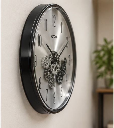 Silver & Black Metallic Dial Gear Wall Clock