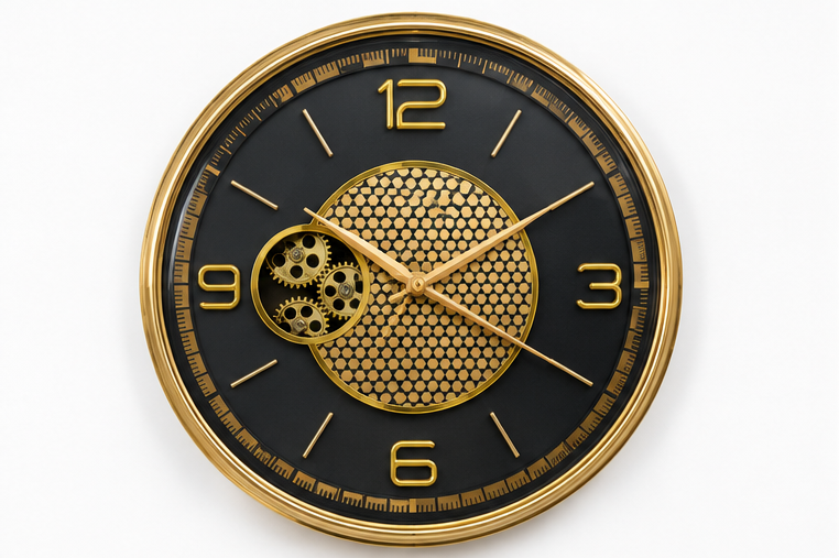 Luxury Black & Gold Wall Clock Gear Design