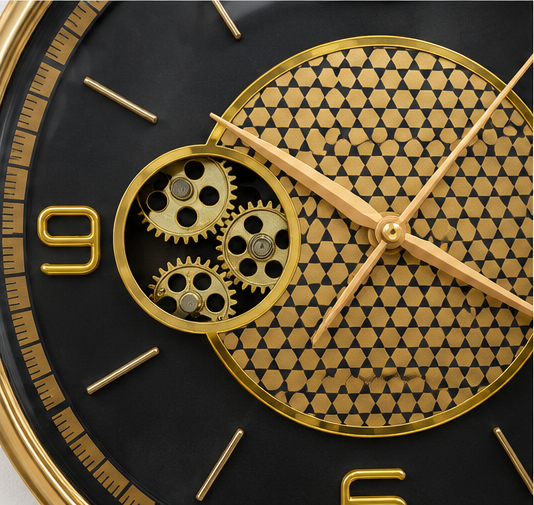 Luxury Black & Gold Wall Clock Gear Design