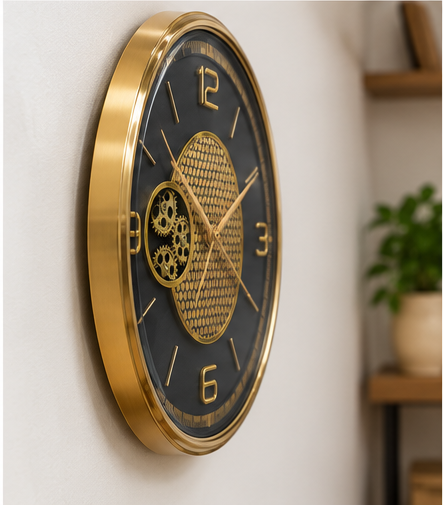 Luxury Black & Gold Wall Clock Gear Design