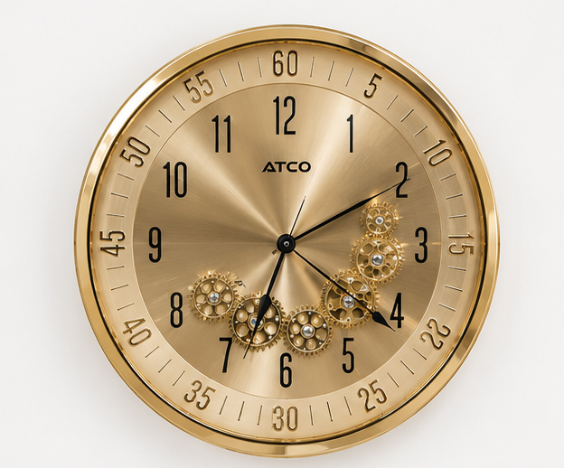 Gold Wall Clock Elegant Metallic Dial with Gear Design