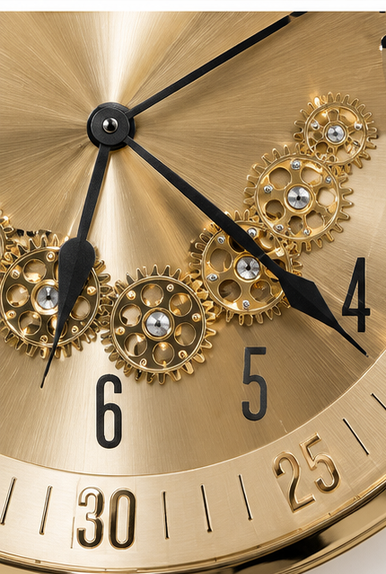 Gold Wall Clock Elegant Metallic Dial with Gear Design