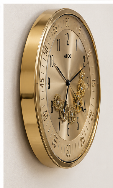Gold Wall Clock Elegant Metallic Dial with Gear Design
