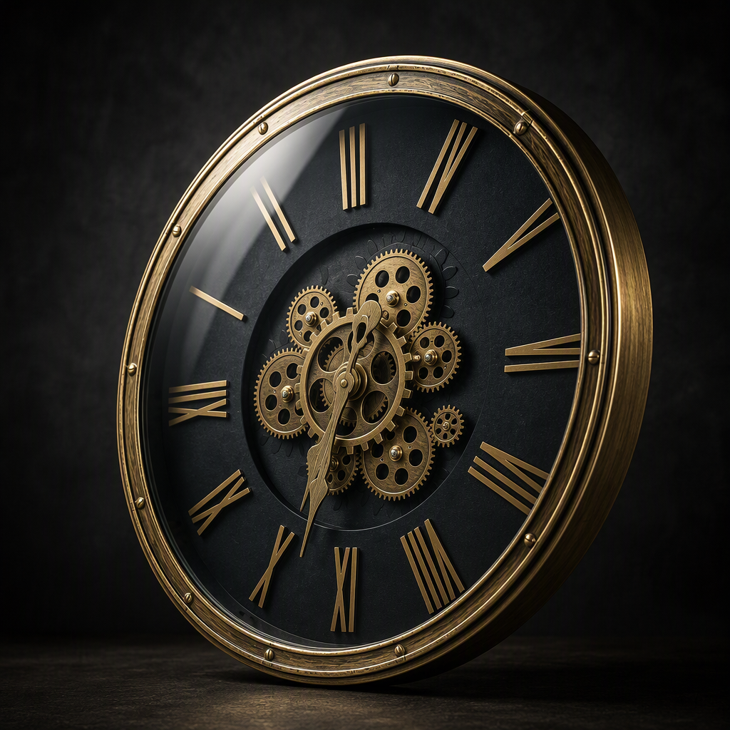 Exposed Gear Industrial Design Wall Clock
