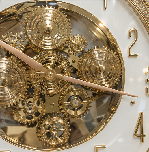 Luxury Gold White Dial with Glittering Gold Gear Wall Clock