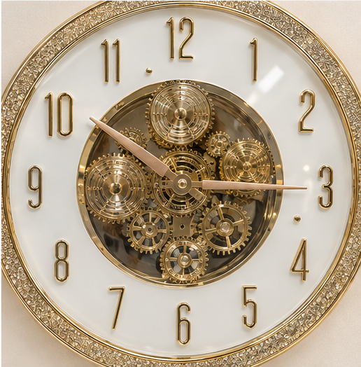 Luxury Gold White Dial with Glittering Gold Gear Wall Clock