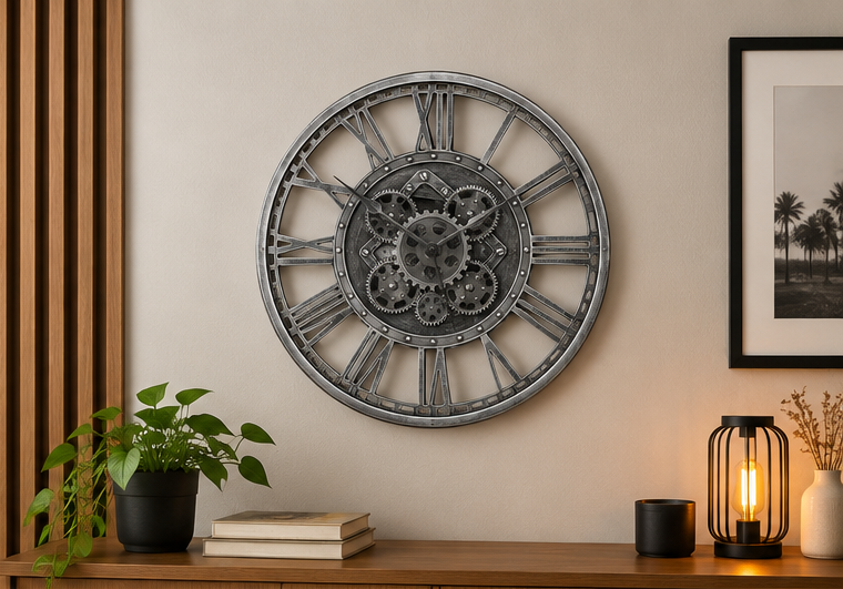Antique Silver Skeleton Wall Clock